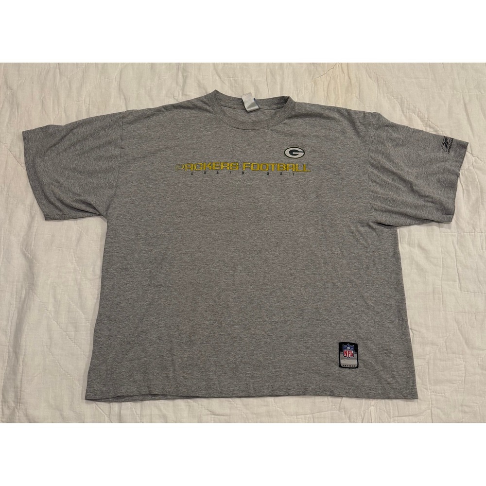 Reebok Green Bay Packers NFL Team Apparel Gray T-Shirt Mens 2XL Cotton